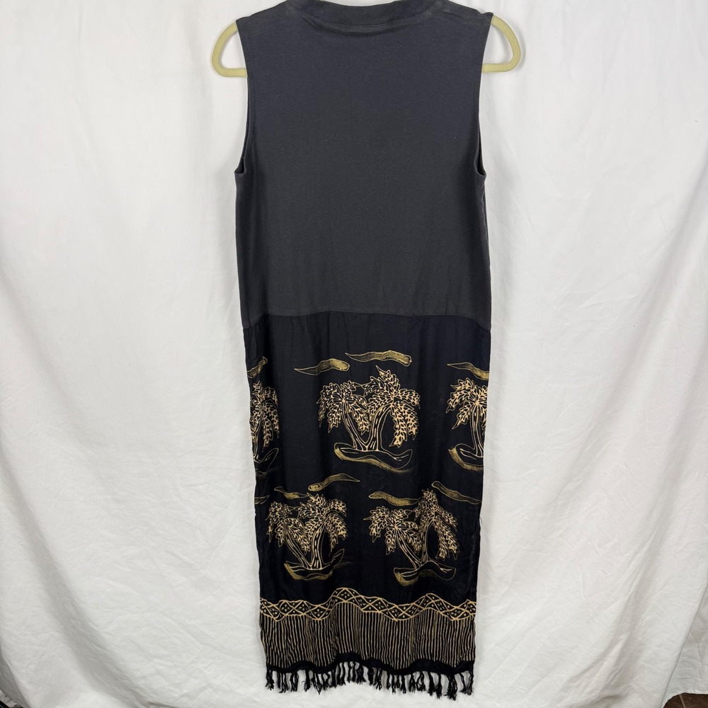 Kosi Bali Black Sleeveless Midi Dress Tropical Resortwear Fringe Medium Basic